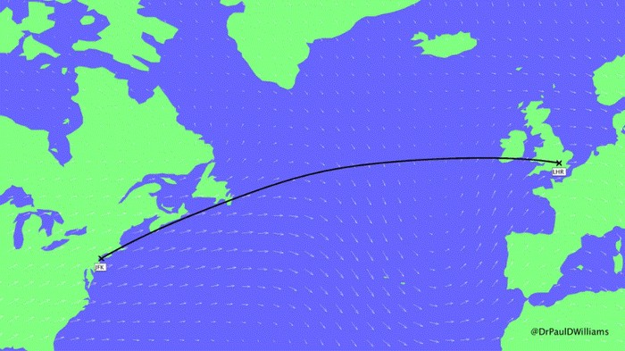 GIF: Kako vjetrovi mijenjaju rutu transatlantskih letova