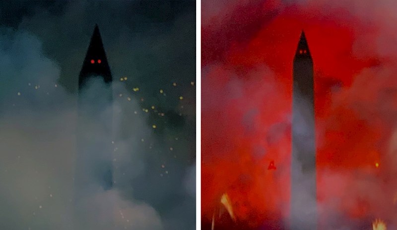 Washingtonov spomenik izgleda zastrašujuće za vrijeme vatrometa.