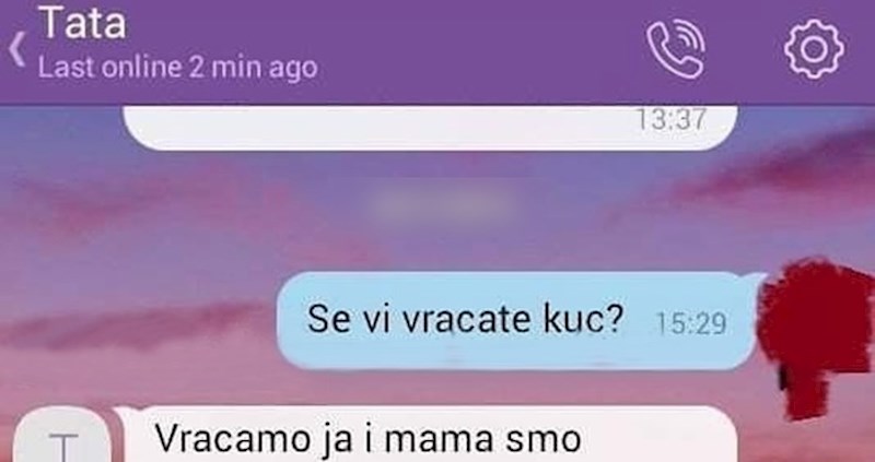 Tata je sinu javio da se vraćaju kući, a otkrio je i zbog čega mama možda neće htjeti skuhati ručak