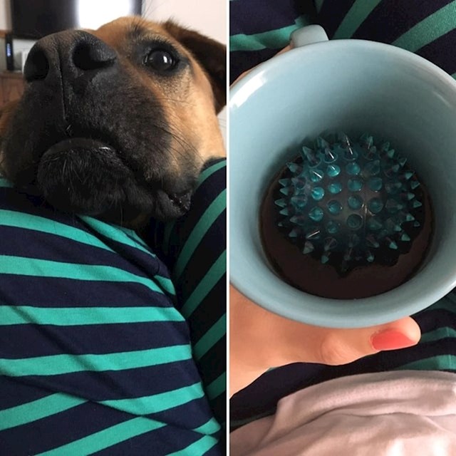 Ubacio je svoju lopticu u šalicu s kavom.