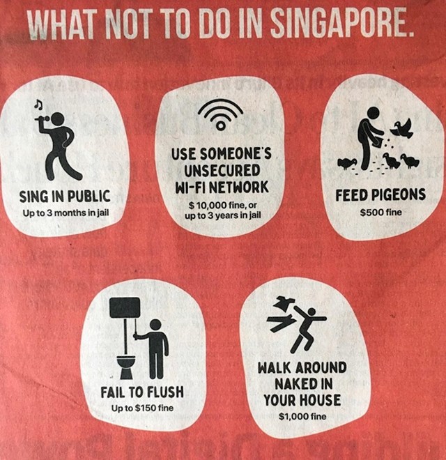 Evo što ne smijete raditi u Singapuru i koje su kazne za to.