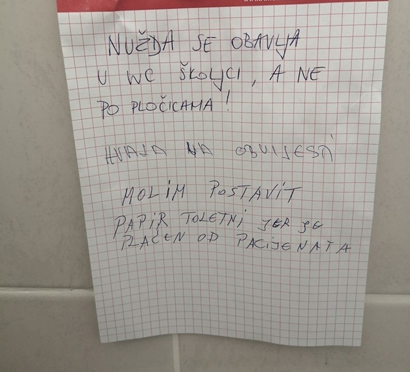 Dopisivanje u zagrebačkom WC-u: Čistačica i pacijenti počeli su ostavljati poruke, a za sve je kriv WC papir
