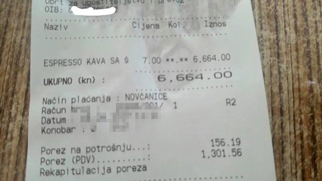 Evo što je pisalo na računu: