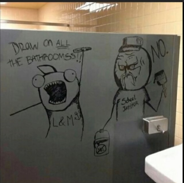 Jedna kreativni učenik je u WC-u crtao popularne like internetskih memeova.