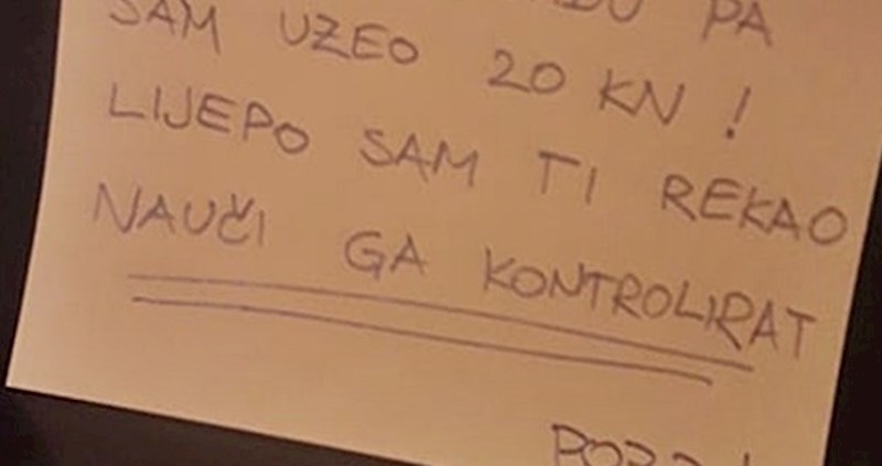 Razočarani sin ostavio je mami poruku i napisao zbog čega je sebi uzeo novac