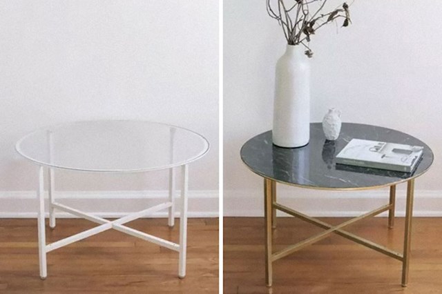 Dodali su papir s mramornim efektom i uljepšali svoj stolić iz lokalne IKEA trgovine.