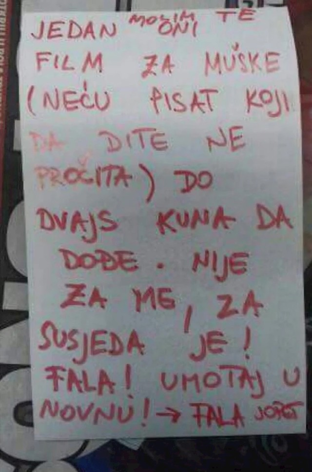 Evo što je napisao tata koji nije htio sam skoknuti po film: