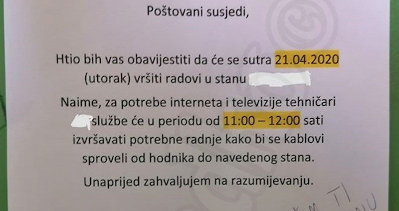 Obična obavijest za susjede pretvorila se u urnebesnu svađu između više stanara