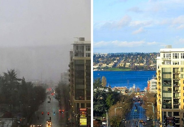 Ove fotke su slikane u Seattleu (SAD). Desna fotka je slikana samo 15 minuta nakon lijeve.