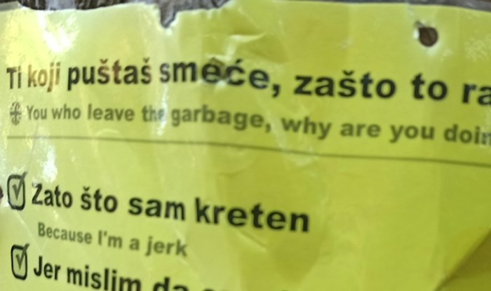 Netko se obratio čovjeku koji baca smeće po prirodi te ga pitao nešto važno