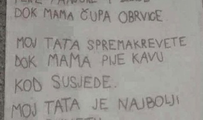 Dijete napisalo pjesmicu o tati u kojoj je previše otkrilo o njemu, mami i njihovom braku