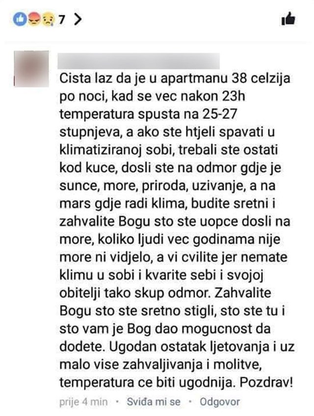 Ovo je komentar koji im je napisala na Facebooku: