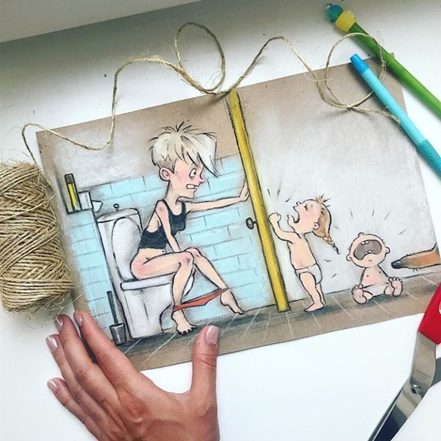 mama je ilustracijama prikazala kako izgleda njen život s mužem i malom djecom