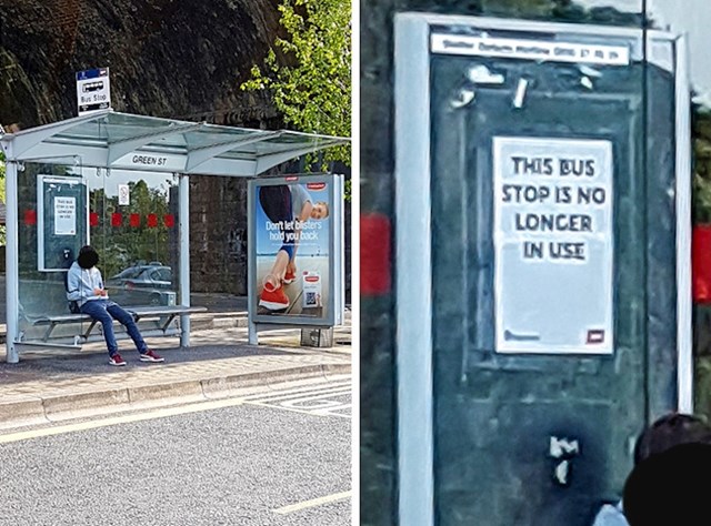 Ova osoba još nije primijetila da se autobusna stanica više ne koristi.