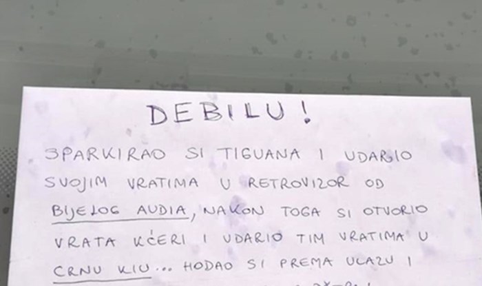 Zagrepčanin je ostavio genijalnu poruku čovjeku koji je udarao tuđe aute, otkrio mu je što je kasnije primijetio