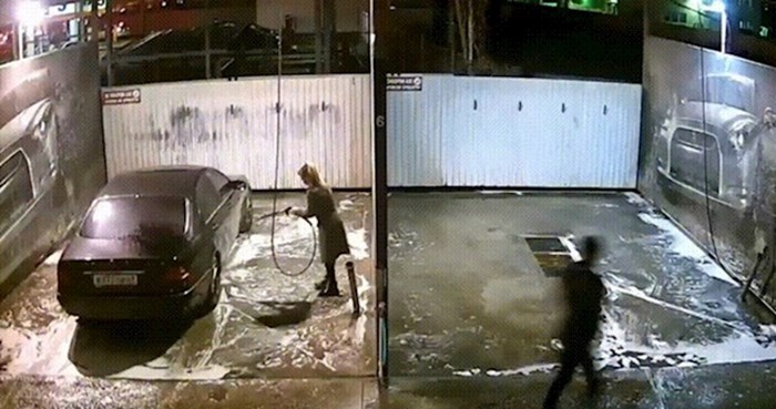 Ženi je dao da sama opere auto u autopraonici, kamera je snimila urnebesnu scenu