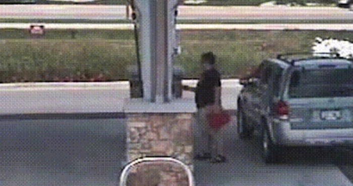 Nadzorna kamera je na benzinskoj snimila urnebesnu scenu sa zbunjenim likom