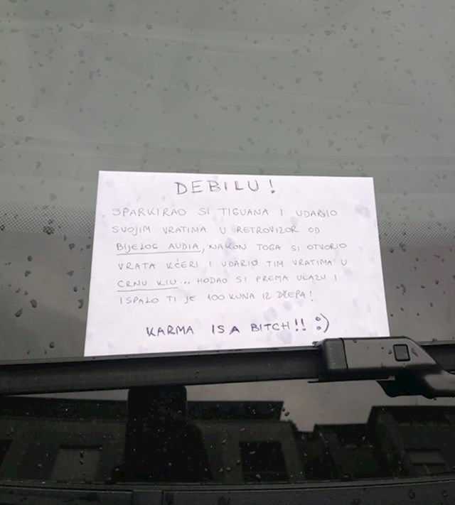 Zagrepčanin je ostavio poruku liku koji je oštetio tuđe aute, otkrio mu je što je primijetio evo što je pisalo na poruci: