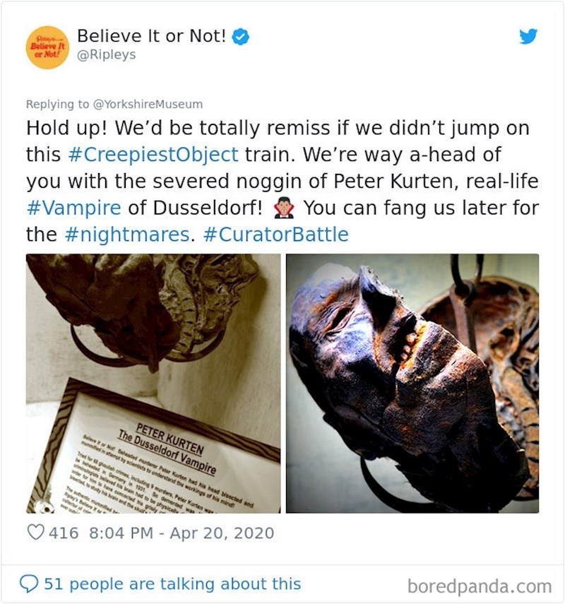 U ovom muzeju nalazi se odrubljena glava Petera Kurtena, tzv. vampira iz Düsseldorfa.