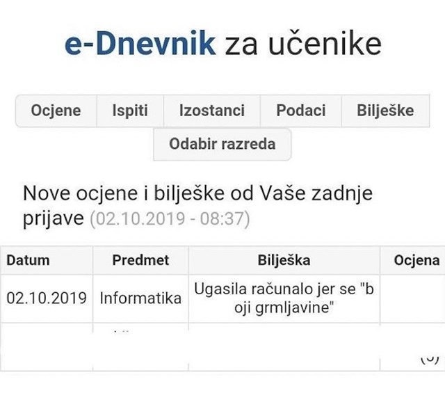 Evo što je zapisao u e-dnevnik: