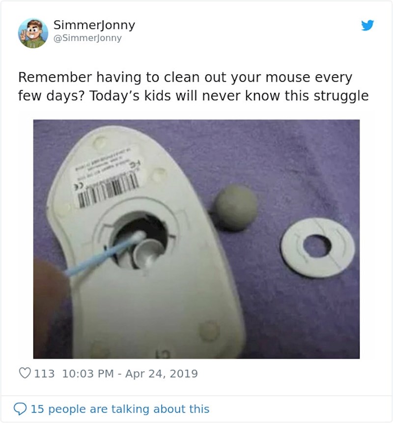 Računalne miševe je ponekad bilo potrebno čistiti, tj. onaj dio u kojem je bila kuglica.