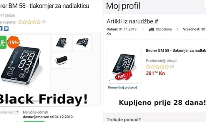 Black Friday na hrvatski način: Kupac je otkrio koliko je tlakomjer koštao prije mjesec dana, a koliko na "popustu"