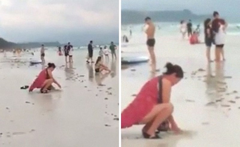 Video sa ženom koja pokušava zakopati prljavu pelenu na plaži na Filipinima alarmirao je lokalne vlasti te su naredili hitno testiranje kakvoće vode.