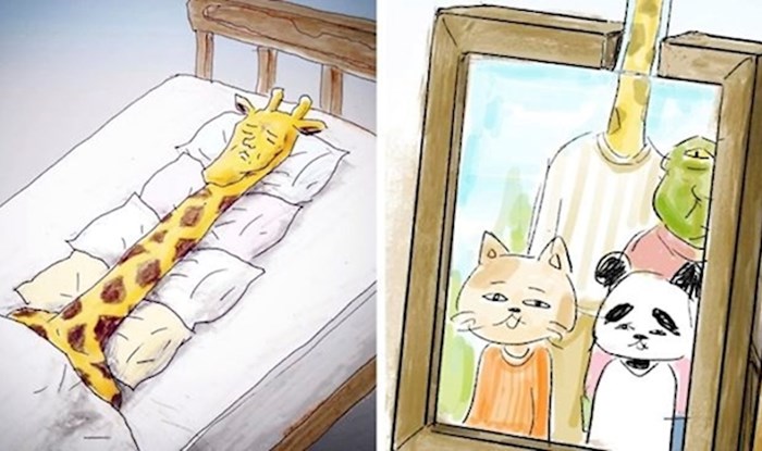 30 smiješnih ilustracija pokazuju najveće probleme žirafa koje žele živjeti kao ljudi