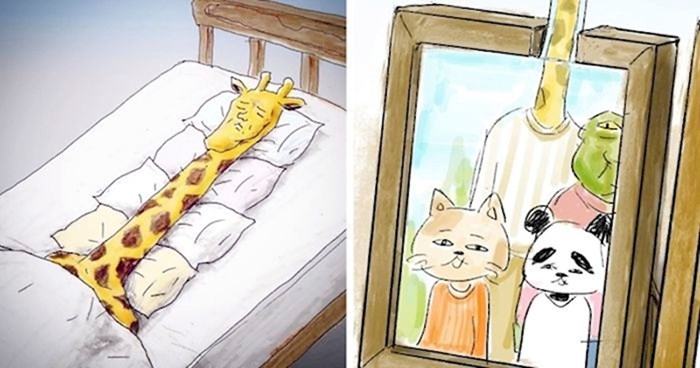 30 smiješnih ilustracija pokazuju najveće probleme žirafa koje žele živjeti kao ljudi