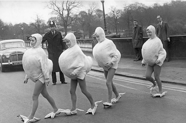 Policajac zaustavlja promet kako bi "koke" mogle prijeći most u Londonu 1966.