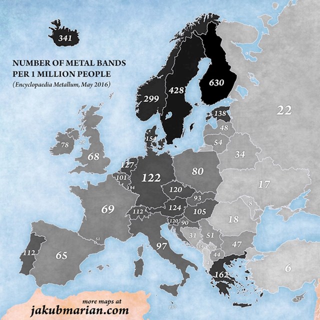 Broj metal bendova na milijun stanovnika