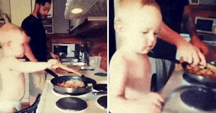 Beba je naučila kuhati s tatom, mama je snimila genijalnu scenu u kuhinji