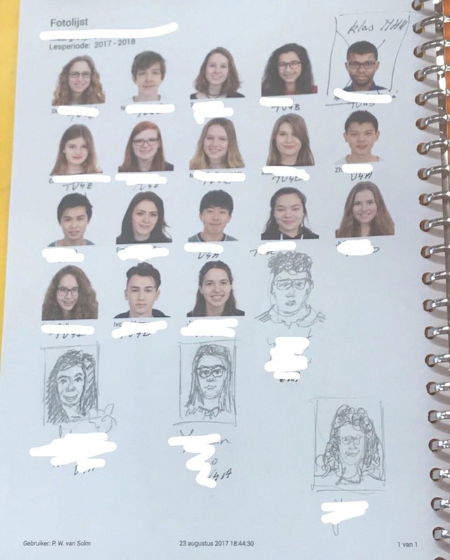 "Tijekom školske godine su nam se priključivali novi učenici pa ih je naša profesorica iz likovne umjetnosti nacrtala na listu na kojem ima slike svih učenika."