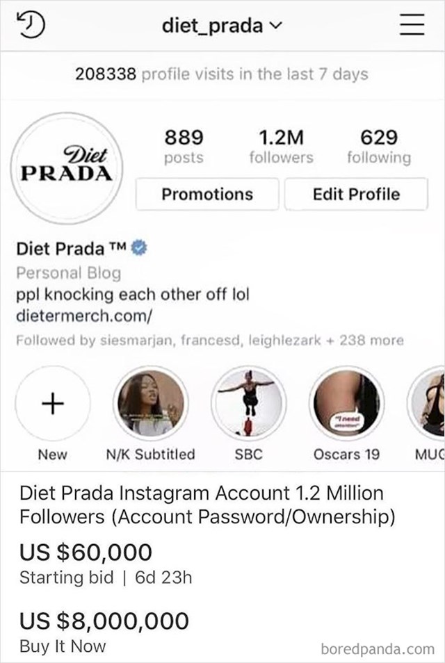 Instagram profil s više od milijun pratitelja