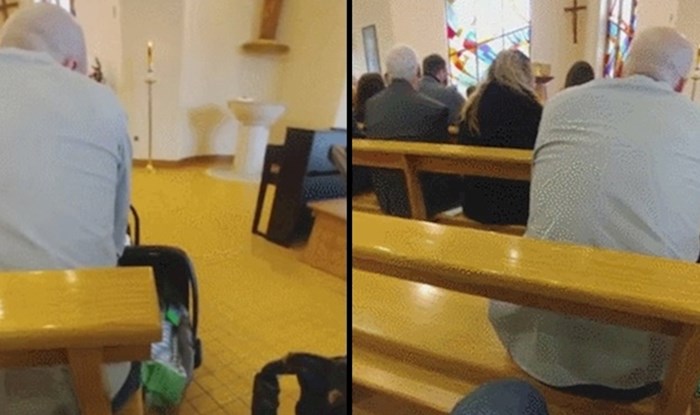 Sjedio je u crkvi i "pazio na bebu", netko je snimio čime se lik zapravo bavio