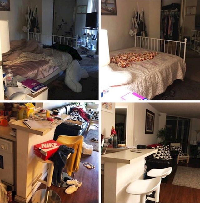 Na lijevoj strani su slike soba kad je osoba imala depresiju, a na desnoj kad ju je izliječila...