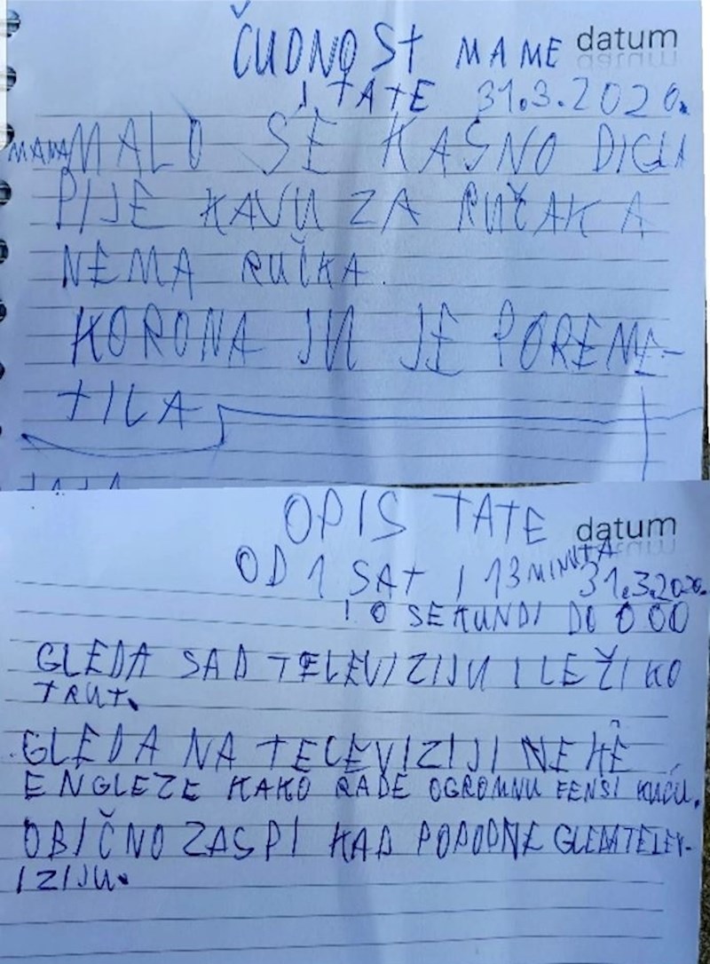 Evo što je pisalo u bilješkama: