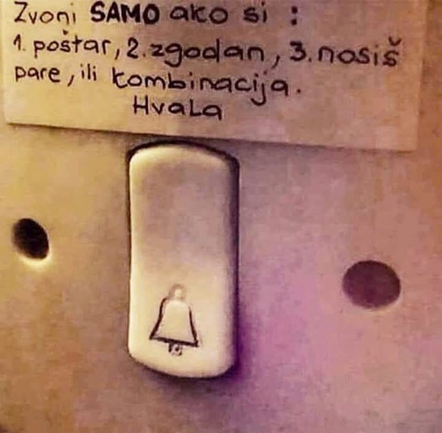 Žena s Korčule ostavila je obavijest i objasnila tko smije pozvoniti na vrata njenog doma evo što je pisalo iznad zvona: