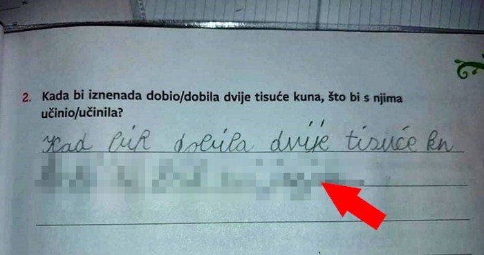 Dijete je trebalo napisati što bi učinilo s 2000 kuna, odgovor je nasmijao učiteljicu