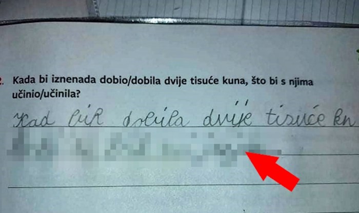 Dijete je trebalo napisati što bi učinilo s 2000 kuna, odgovor je nasmijao učiteljicu