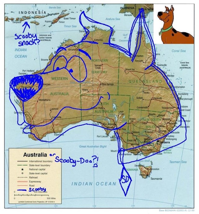 Australija izgleda kao glava Scooby-Dooa?