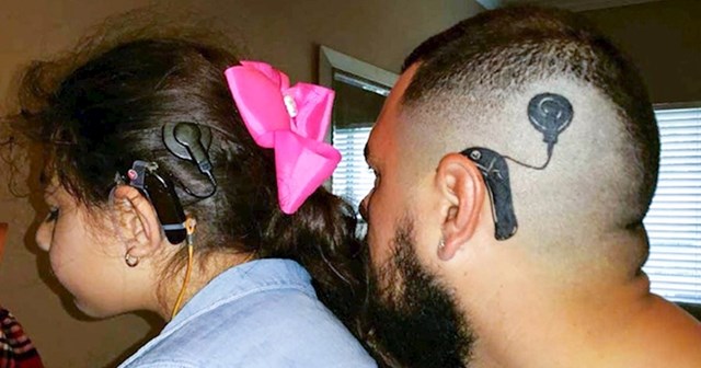 Tata je napravio tetovažu slušnog aparatića kako se kćerkica ne bi osjećala loše jer je jedina u obitelji koja ga ima.