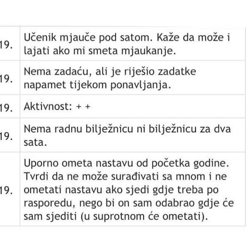 Pogledajte što je profesorica upisala kod ovog učenika: