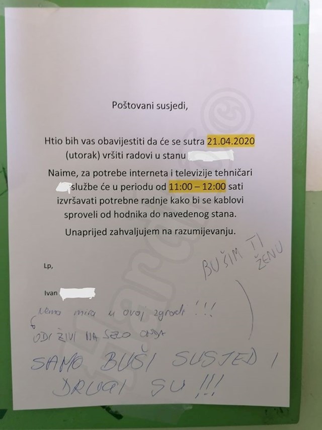 Obična obavijest za susjede pretvorila se u urnebesnu svađu između više stanara evo što su pisali ispod njegove poruke: