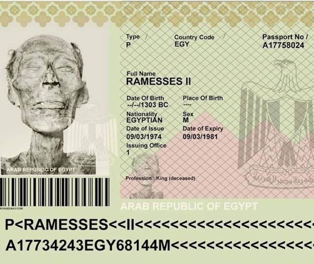 Mumija egipatskog faraona Ramzesa II. ima putovnicu, nije šala. Morali su je napraviti u svrhu transporta.