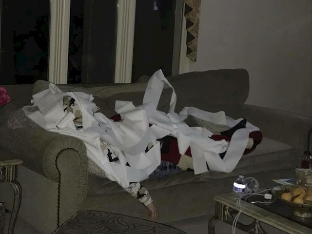 "Zaspao sam na kauču pa se moj tata odlučio malo našaliti. Pokrio me WC papirom i tako me slikao."