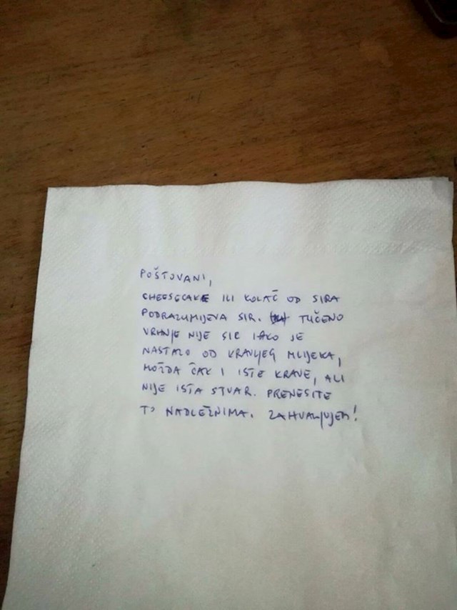 Evo što je napisala: