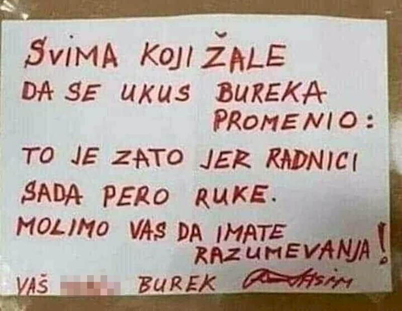 Evo što je pisalo u obavijesti: