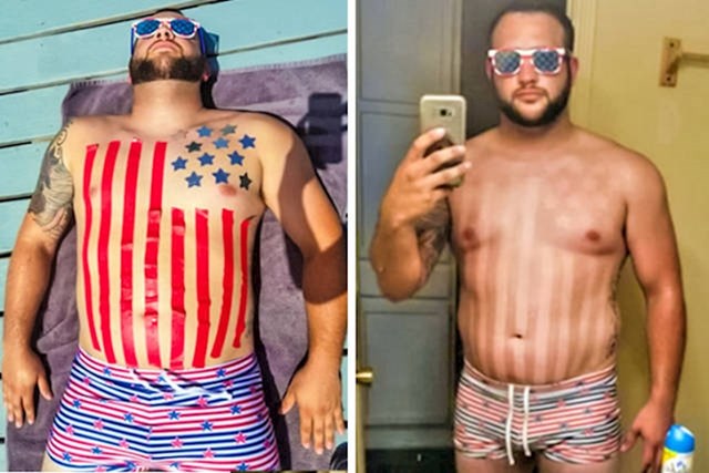 Ponosni Amerikanac prije i nakon sunčanja
