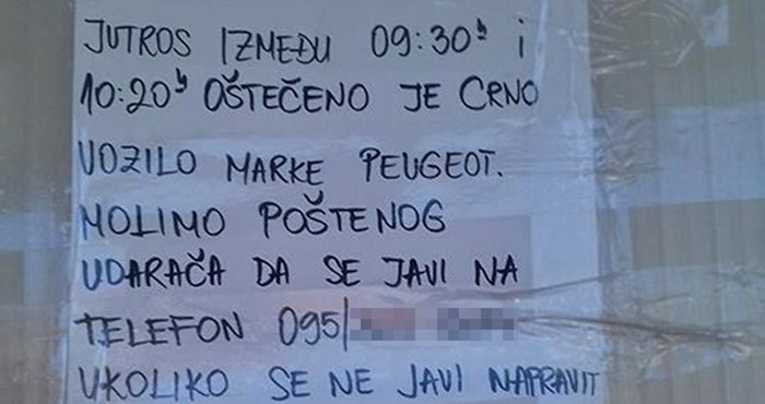 NETKO JE NADRLJAO Vlasnik oštećenog automobila napisao je zamolbu i zaprijetio – lutkom!